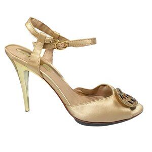 BCBG Satin and Gem Stiletto Heels in Gold Size 9 B